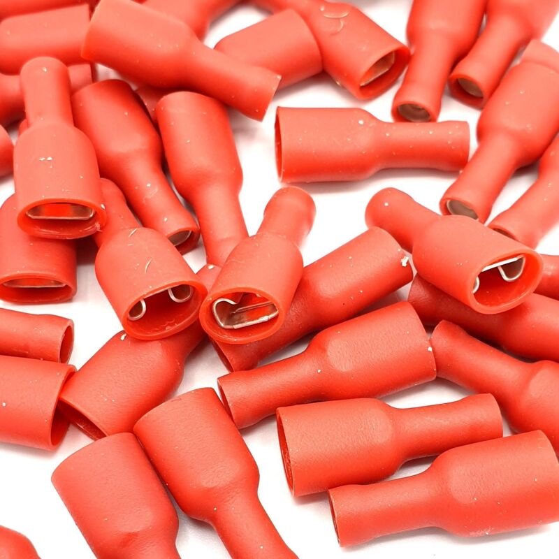 100 x 2.8x0.8mm Red Fully Insulated Female PushOn Disconnects Terminals