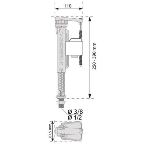 Wirquin Jollyfill Universal 1/2" BSP Telescopic Inlet Valve Bottom Entry Fill