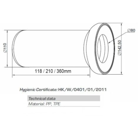 250mm long White WC Toilet Waste Water Straight Pan Connector Soil Pipe 110mm