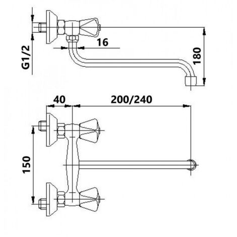 Kitchen Bathroom Wall Mounted Cold/Hot Water Tap Single Lever 25cm Spout
