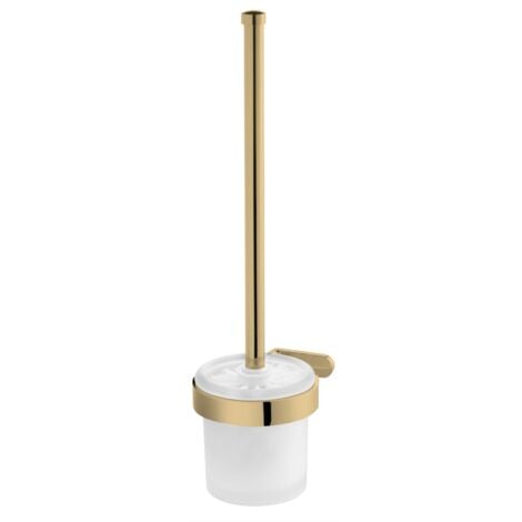 Toilet Brush + Cup Tempered Glass Gold Colour Finished Zamak Wall Mounted