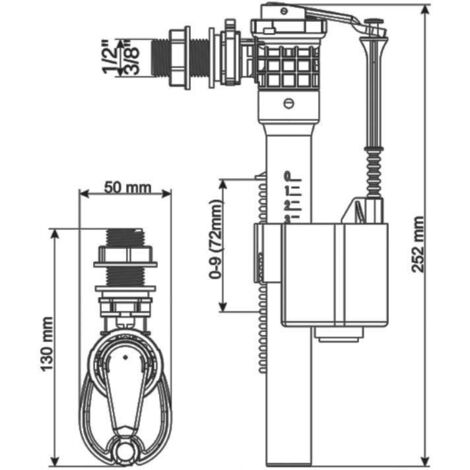Toilet Flush Valve Side Feed Universal Size 1/2 3/8 Inch BSP