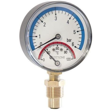 80mm 6bar 120C Thermo Pressure Gauge 1/2 inch Side Entry Thermomanometer