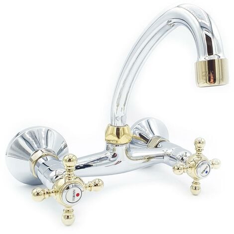 Chrome Gold F High Spout Kitchen Tap Wall Mount Cross Heads