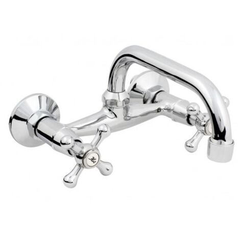 Wall Mounted Kitchen Mixer Tap 20cm C Spout Retro Heads