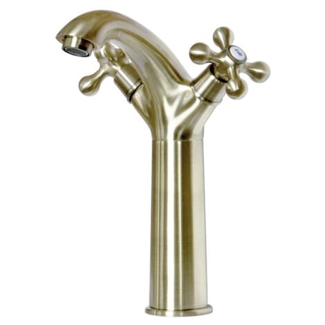 Elegant Tall Standing Antique Brass Bathroom Tap with Ancient Retro Heads