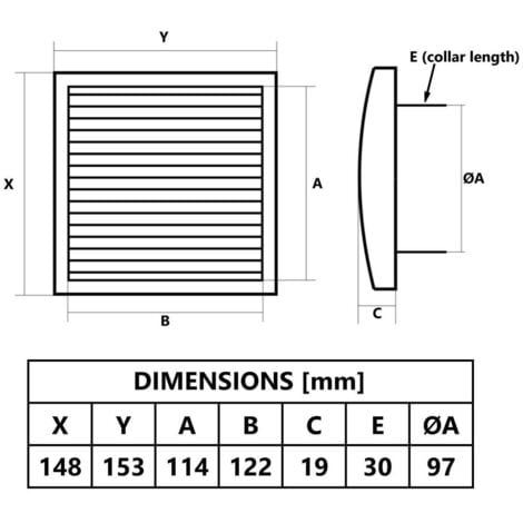 100mm Duct Wall Ventilation Grille Black Cover Insect Mesh
