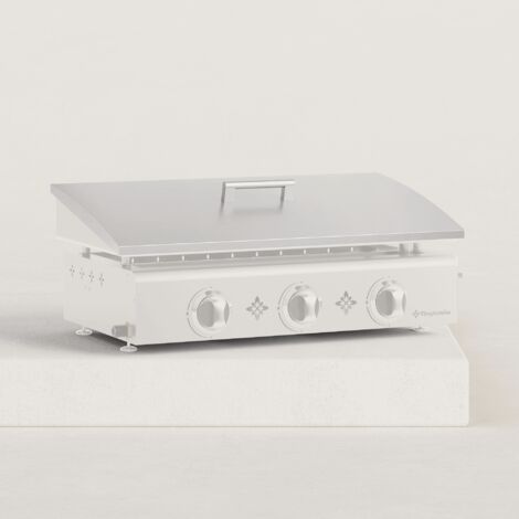 Couvercle de protection en inox brossé pour plancha 3 feux – Dimensions 68,5 x 35,5 x 3 cm – Avec 2 crochets de maintien