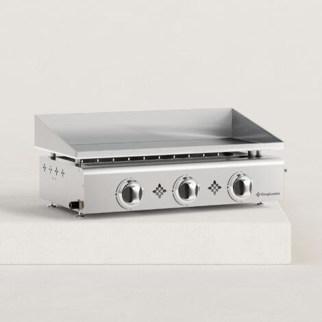 Plancha à gaz 3 brûleurs inox 7,5 kW – Plaque inox massif 6mm – Dimensions 68 x 35 cm – Capacité 6 à 10 personnes