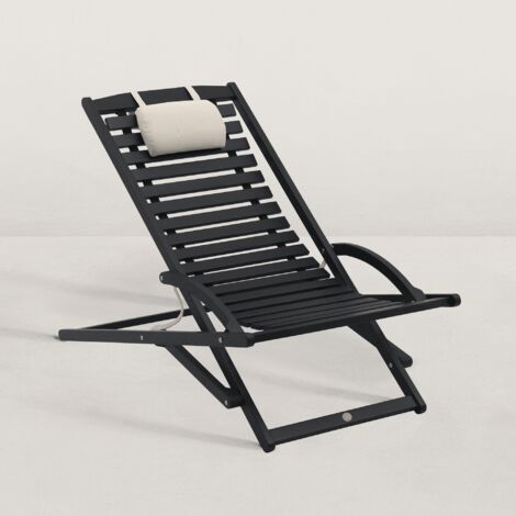Chilienne pliante en bois d'acacia massif – Dimensions 102,5 x 69 x 77 cm – Hauteur d'assise 31 cm – Appuie-tête inclus pour confort
