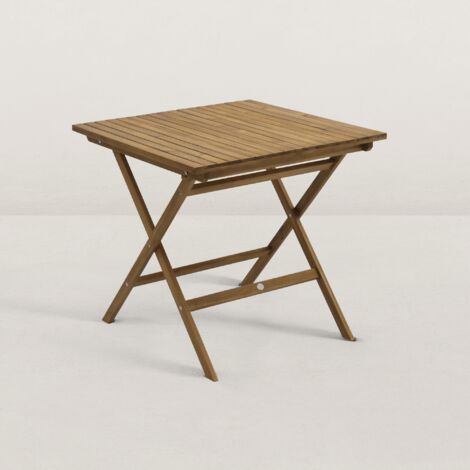 Table de jardin pliante en bois d'acacia 80x80 cm – 2 à 4 personnes – Rangement facile – Idéale pour petits espaces