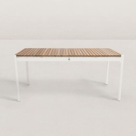 Table de jardin en aluminium et teck – 6 places – Dimensions 164x93,5x74 cm – Bois de teck vernis pour entretien facile (1/5)