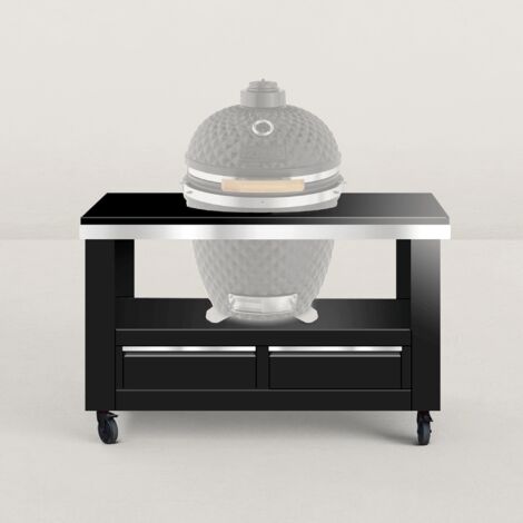 Chariot à plancha en métal XL 130 x 80 cm – 2 tiroirs de rangement – Grande poignée inox – Pour espaces extérieurs