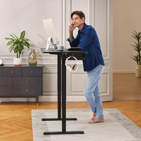 Bureau assis debout, Bureau debout réglable électrique en hauteur,4 hauteurs de mémoire, facile à assembler, bureau à domicile, améliore le confort et la productivité, noir, ERGEAR