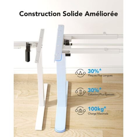 Bureau assis debout électrique réglable - Ergonomique avec fonction mémoire, protection anti-collision et ajustabilité en largeur pour un confort optimal au travail,blanc,HUANUO