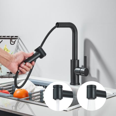 Rubinetto Lavello Cucina, Rubinetto Cucina Estraibile, Miscelatore ad Alta Pressione con Doccia e Due Tipi di Getto d'Acqua, Miscelatore Cucina Girevole a 360° Ottone