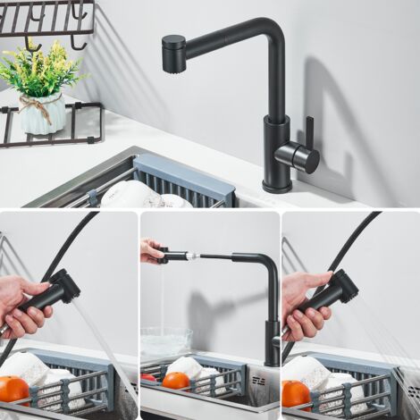 Rubinetto Lavello Cucina, Rubinetto Cucina Estraibile, Miscelatore ad Alta Pressione con Doccia e Due Tipi di Getto d'Acqua, Miscelatore Cucina Girevole a 360° Ottone