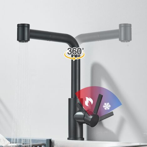 Rubinetto Lavello Cucina, Rubinetto Cucina Estraibile, Miscelatore ad Alta Pressione con Doccia e Due Tipi di Getto d'Acqua, Miscelatore Cucina Girevole a 360° Ottone