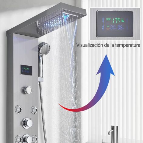 Colonna Doccia Idromassaggio LED 5 In 1 - Acciaio Inox 304 Con Funzioni Cascata, Pioggia E Idromassaggio - Con Luce A LED E Indicatore Temperatura - Foto 5