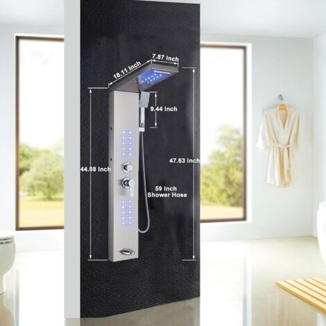 LED Pannello Doccia in Acciaio Inox 304 Colonna Doccia Idromassaggio Miscelatore con 5 Funzioni e Doccetta, per Bagno, facile da installare