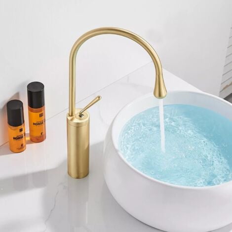Gold Bad Wasserhahn Waschtischarmatur Badarmatur hoch Waschbecken Waschtisch Armatur Hoher Auslauf Einhebelmischer für Badezimmer aus Messing