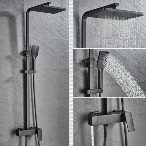 Duschsäule Schwarz Wandmontage Duschsystem Brauseset mit Kopfbrause Handbrause Badewannenarmatur