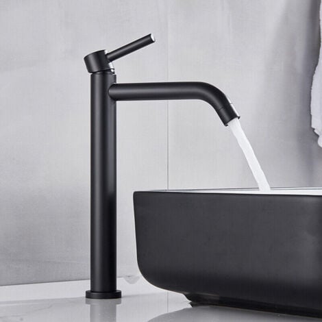 Waschtischarmatur Bad Wasserhahn Waschbecken Waschtisch Armatur, Hoher Auslauf Einhebelmischer für Badezimmer aus Messing ,Schwarz