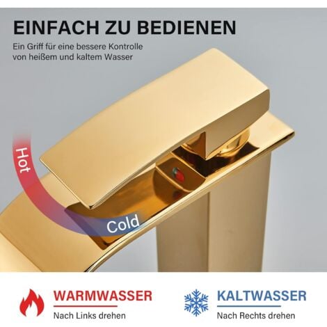 Wasserhahn Bad Gold Mischbatterie Waschbecken Einhebel Wasserfall Wasserhahn aus Edelstahl Wschtischarmatur für Badezimmer