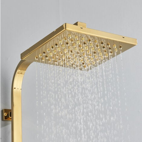 Gold Duscharmatur Armaturen Duschset Duschsystem 3-Funktion mit Regendusche Handbadewanne