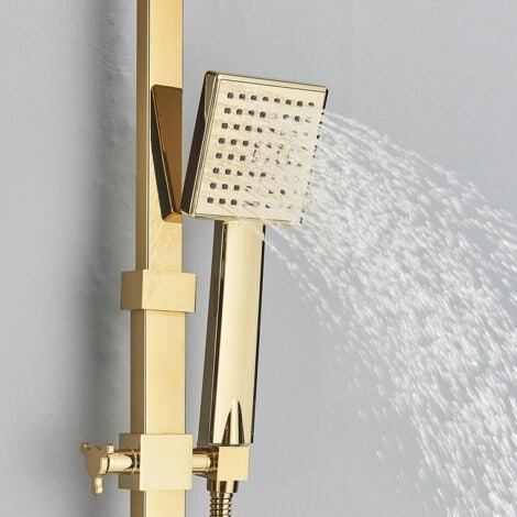 Gold Duscharmatur Armaturen Duschset Duschsystem 3-Funktion mit Regendusche Handbadewanne