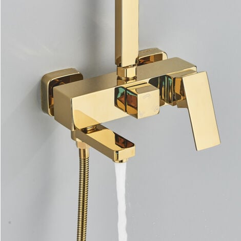 Gold Duscharmatur Armaturen Duschset Duschsystem 3-Funktion mit Regendusche Handbadewanne