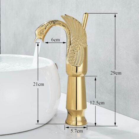 Wasserhahn Bad Gold, Waschtischarmatur Hoch Aufsatzwaschbecken 360° Schwenkbar, Armatur Badezimmer mit Auslauf, Mischbatterie Edelstahl Gebürstet für Waschbecken Gäste WC