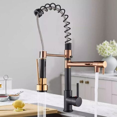 Robinet Cuisine Douchette Evier Cuisine Mitigeur Evier Avec Douchette Extractible 2 Fonctions Bec Pivotant à 360° Robinet Evier Mitigeur Cuisine Douchette Mitigeur Or Rose