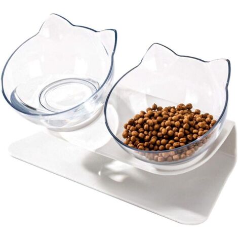 Anti Vomiting Orthopedic Pet Bowl with Raised Stand Double Bowl Cat Feeder 15 Tilted Platform Perfect for Cats and Small Dogs