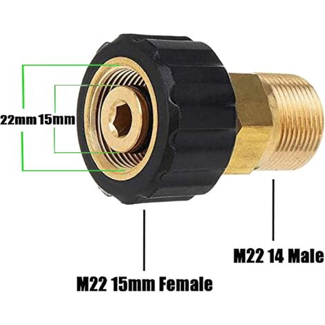 Pressure Washer Connector, M22 x 15mm Female Thread to M22 x 14mm Male ...