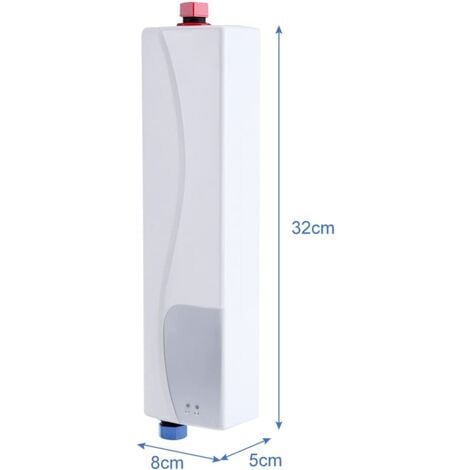 Mini calentador de agua eléctrico sin tanque, calentador de agua eléctrico instantáneo de 220 V sin válvula de alivio de presión calentador de agua con luz LED para cocina baño 3000 W