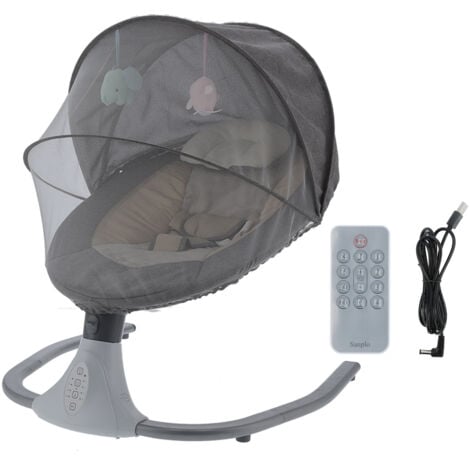 Eosnow Culle elettriche per neonati,Neonato Spina USB Telecomando Lenitivo Altalena Culla,Sdraiette per neonati,Altalena a 4 velocità,musica Bluetooth,Grigio