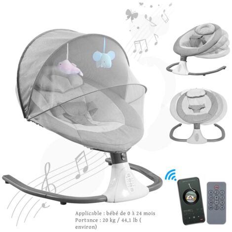 Eosnow Culle elettriche per neonati,Neonato Spina USB Telecomando Lenitivo Altalena Culla,Sdraiette per neonati,Altalena a 4 velocità,musica Bluetooth,Grigio