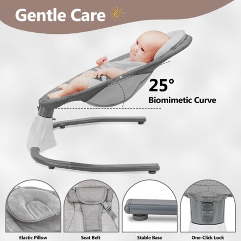 Eosnow Culle elettriche per neonati,Neonato Spina USB Telecomando Lenitivo Altalena Culla,Sdraiette per neonati,Altalena a 4 velocità,musica Bluetooth,Grigio