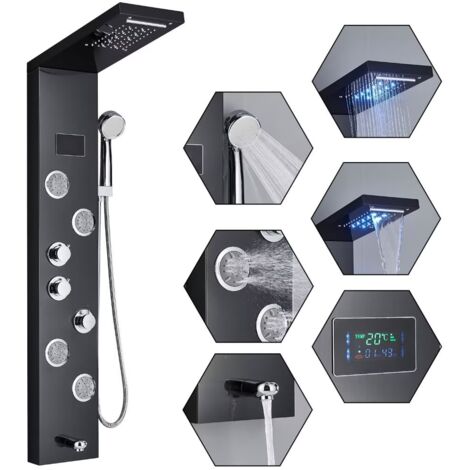 Duschsystem Mit LED-Display - 4 Strahlarten & Höhenverstellbare Regendusche