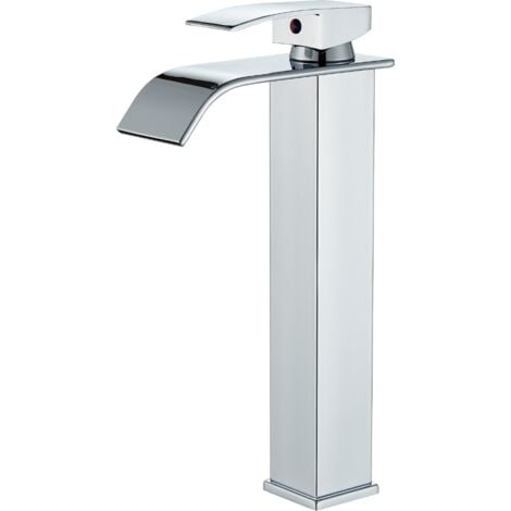 Wasserfall Wasserhahn Bad, Hoch-Waschtischarmatur für Badzimmer, Waschtisch-Einhebelmischer für Aufsatzwaschbecken, Kaltes und Heißes Wasser Vorhanden Chrom