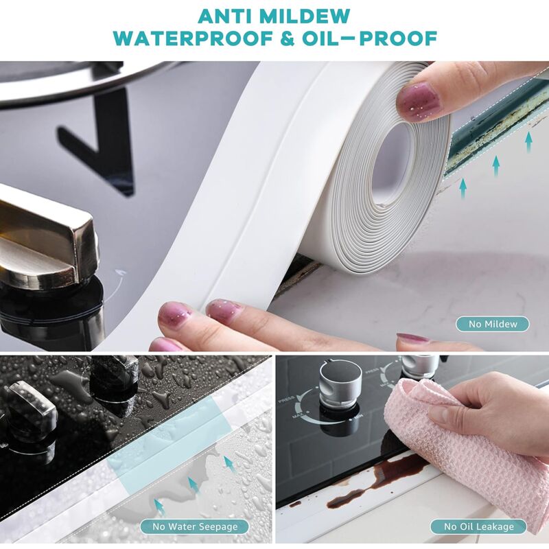 Cinta Baño Selladora 2 Rollos, Tiras Autoadhesivas Transparente, PVC Cinta De Sellado Impermeable Para Bañeras Cocina Esquina De Pared