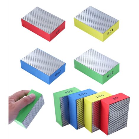 4 almohadillas de pulido a mano de diamante, bloques de lijado para vidrio de azulejos de cerámica de piedra, 4 niveles de rugosidad - 60 100 200 400 (lado plateado)