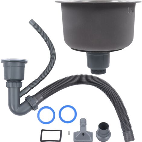 Jeffergarden Mini fregadero de cocina redondo, lavabo de barra de acero inoxidable con tubo de drenaje, diámetro de 30cm