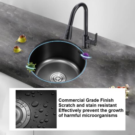 Jeffergarden Mini fregadero de cocina redondo, lavabo de barra de acero inoxidable con tubo de drenaje, diámetro de 30cm