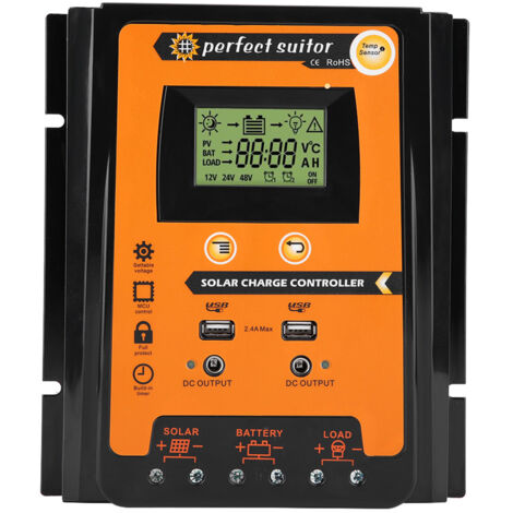 Jeffergarden Regolatore di Carica Solare PWM e MPPT 70A 12V/24V - Doppia USB Display LCD - Per Pannelli e Batterie (1/5)