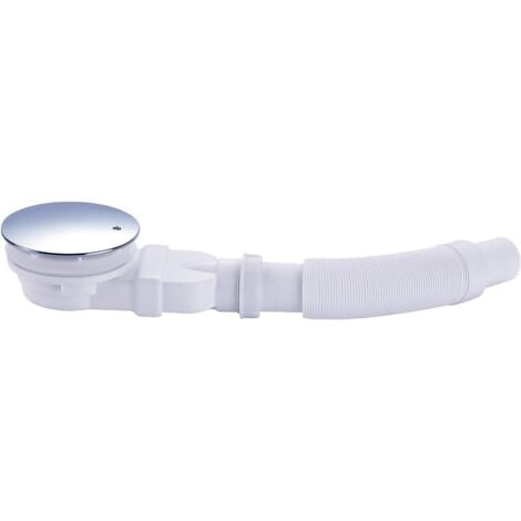 Duschrinne 90 mm, extra flach, Ablaufloch für Duschwanne, Siphon mit Anti-Geruch-System, Haarsieb, Chromabdeckung, weiß, (mit Schlauch)