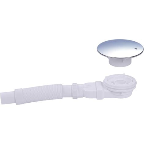 Duschrinne 90 mm, extra flach, Ablaufloch für Duschwanne, Siphon mit Anti-Geruch-System, Haarsieb, Chromabdeckung, weiß, (mit Schlauch)