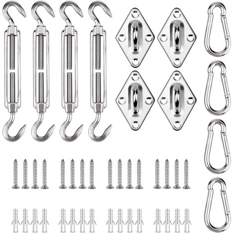 Sonnensegel-Befestigungsset, Sonnenschutz-Segel-Befestigungsset aus Edelstahl für Dreieck und Quadrat, Rechteck, Sonnenschutz-Segel-Befestigungszubehör,Befestigungssatz für (M5)