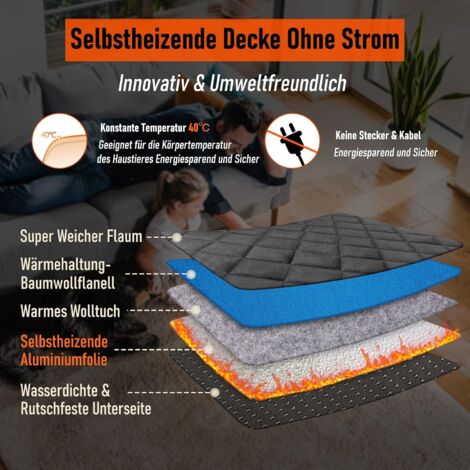 Selbstheizende Heizmatte für Hunde, 90 x 60 cm, waschbar, wasserdicht und faltbar, Hundedecke, umweltfreundlich, innovatives kabelloses Heizkissen, Haustier-Heizmatte, Grau